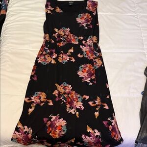 Nicole Miller Black Midi Dress with Vibrant Floral Pattern